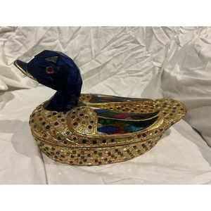 VTG Trinket Box Duck Bird Mosaic Colorful Glass Art Container Wood Rare Look